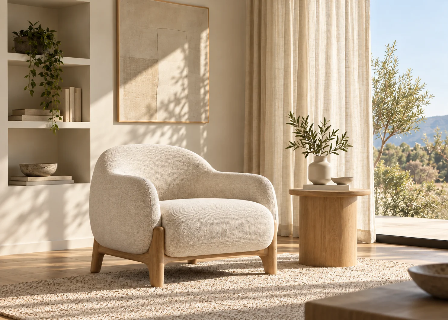 Sculptural chair in a bright interior