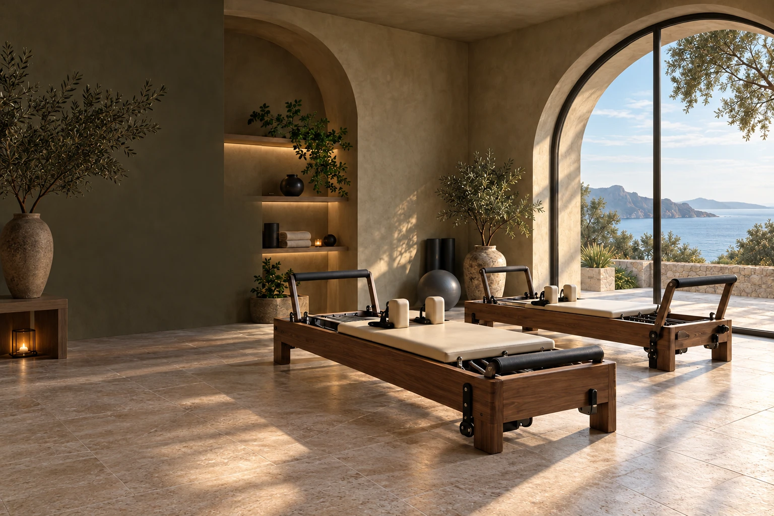 Sunlit sculptural wellness studio